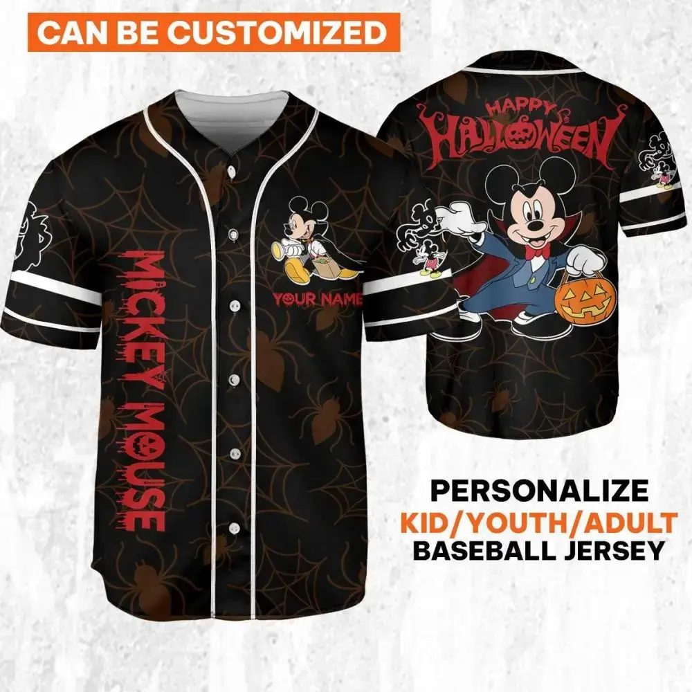 Custom Halloween Mickey Mouse Baseball Jersey - Kids/Adults - Personalize Now! Image