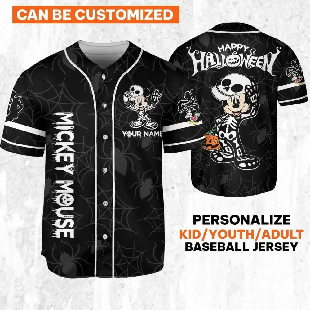 Custom Halloween Mickey Mouse Baseball Jersey - Kids/Youth/Adult - Personalize Your Name! Image