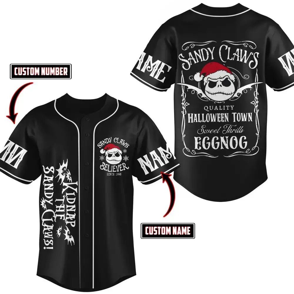 Custom Halloween Town Baseball Jersey - Sandy Claws Design, Personalized Name & Number! Image
