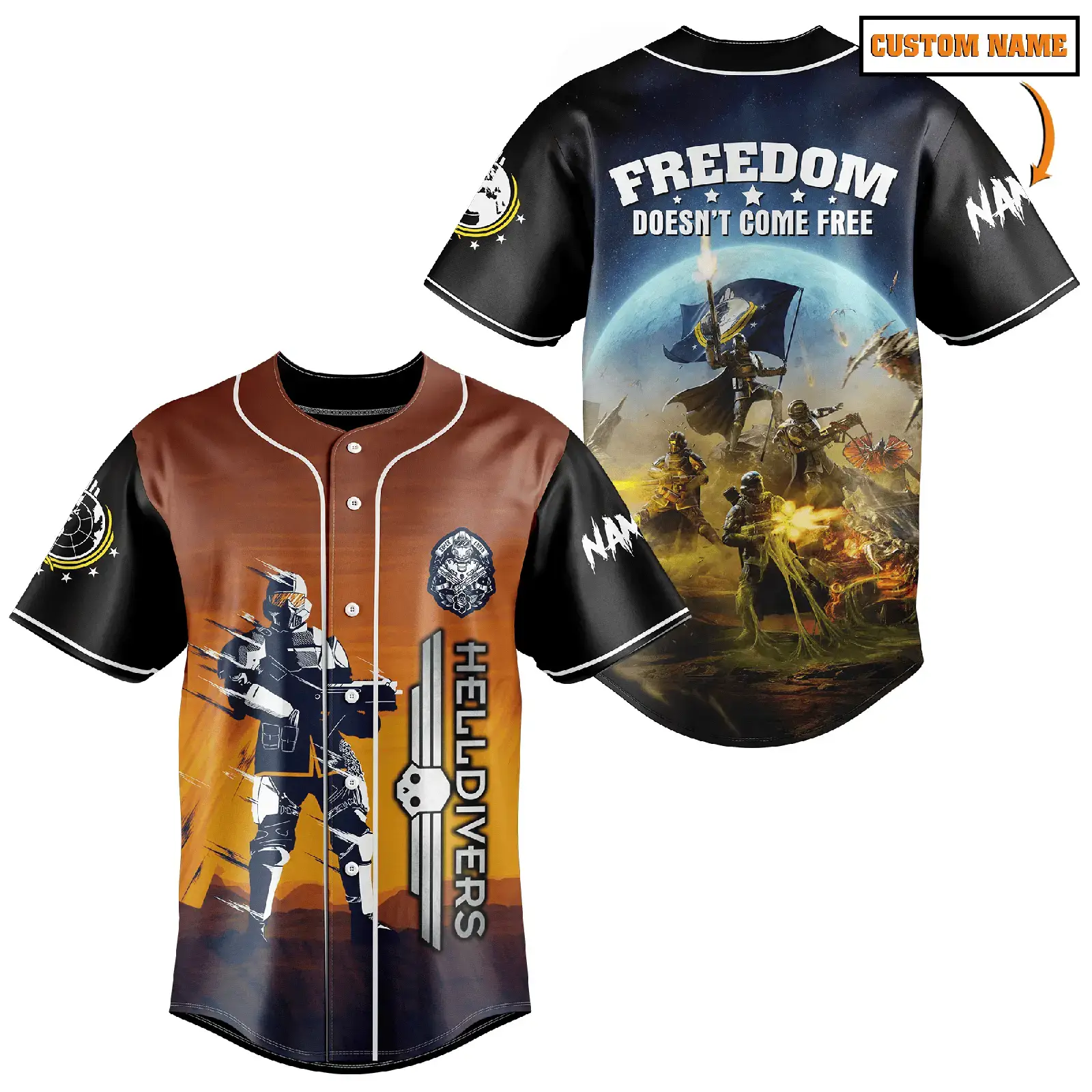 Custom Helldivers Baseball Jersey - Freedom Design, Personalized Name Option Image