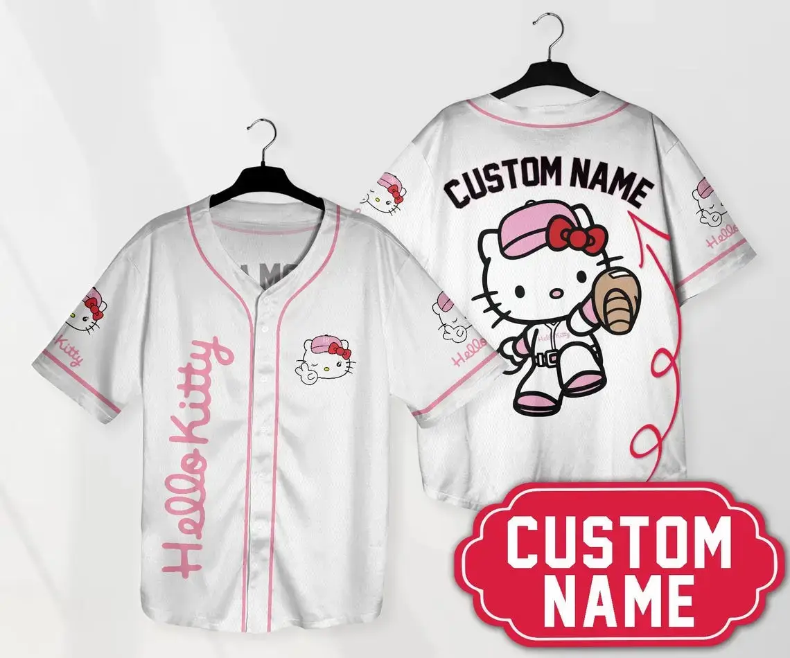 Custom Hello Kitty Baseball Jersey – Personalized Name, Stylish & Fun Design Image