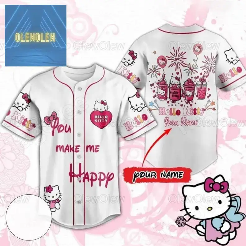 Custom Hello Kitty Baseball Jersey - Cute Personalized Gift For Fans Image