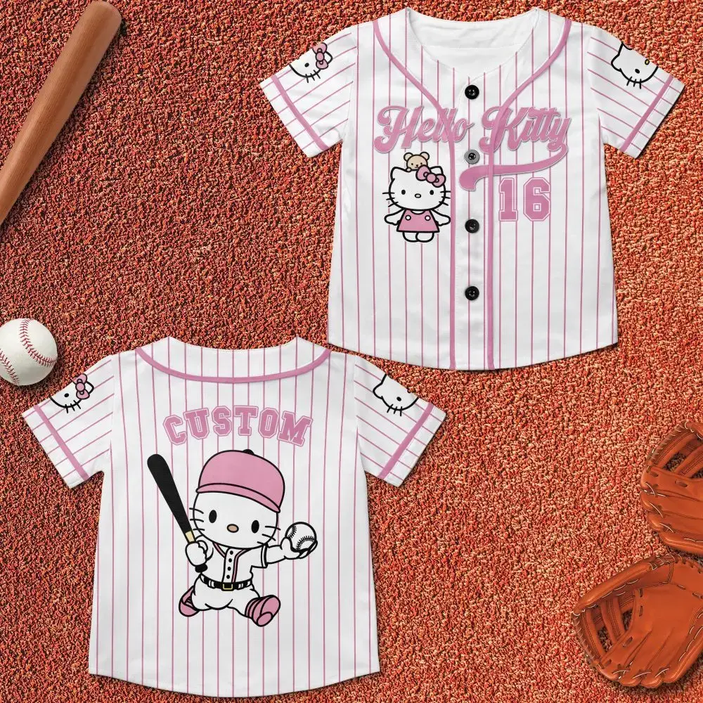 Custom Hello Kitty Baseball Jersey For Kids - Personalized Sports Shirt Image
