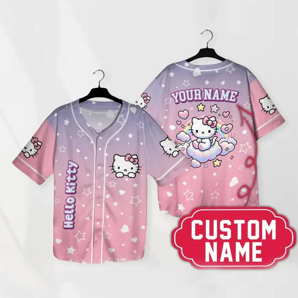 Custom Hello Kitty Baseball Jersey - Personalized Name , Cute Pastel Design Image