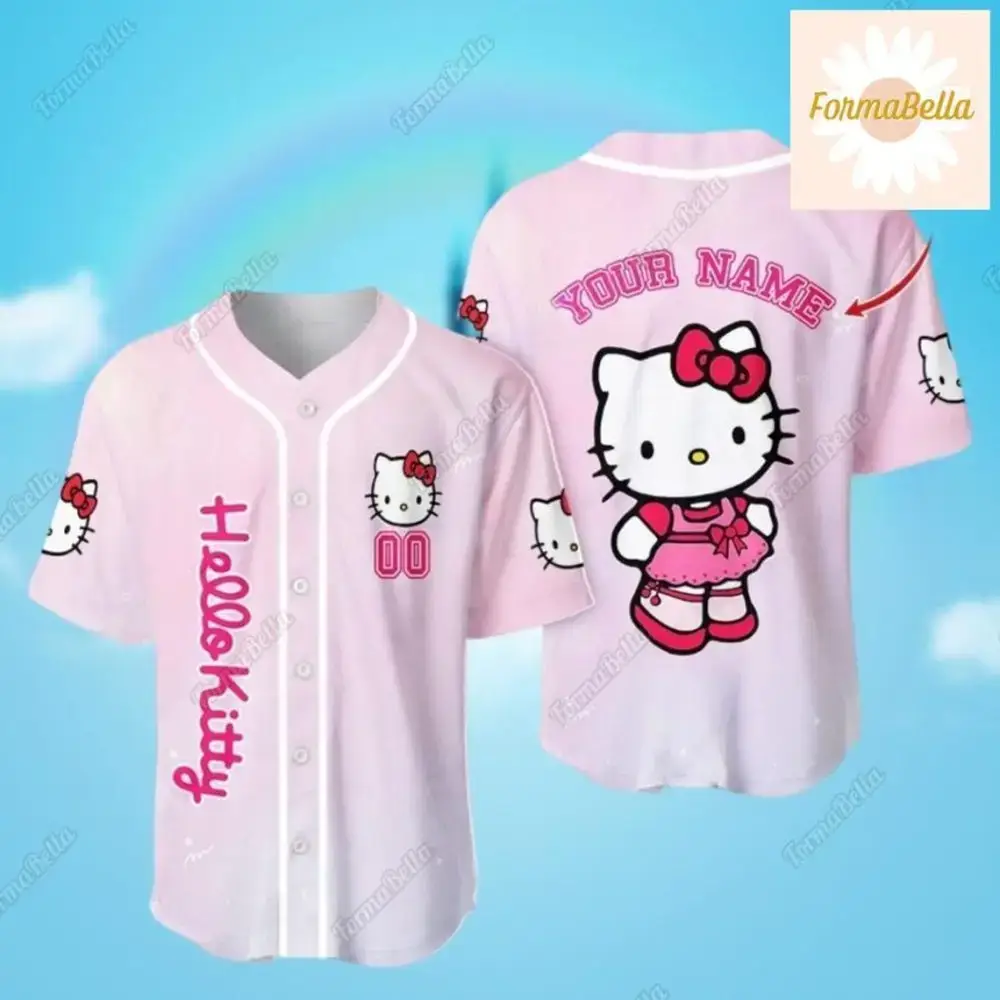 Custom Hello Kitty Baseball Jersey - Pink Personalizable Shirt For Fans Image