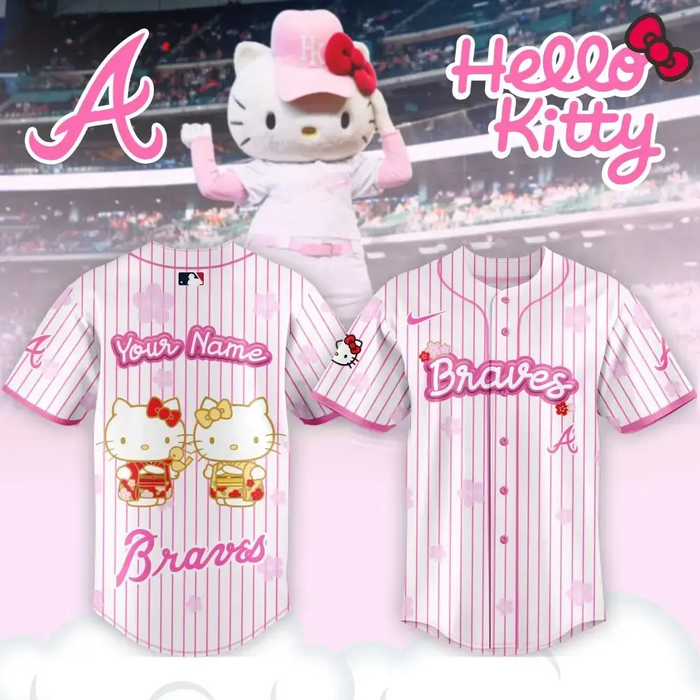 Custom Hello Kitty Braves Jersey - Personalized Pink Baseball Shirt For Fans Image