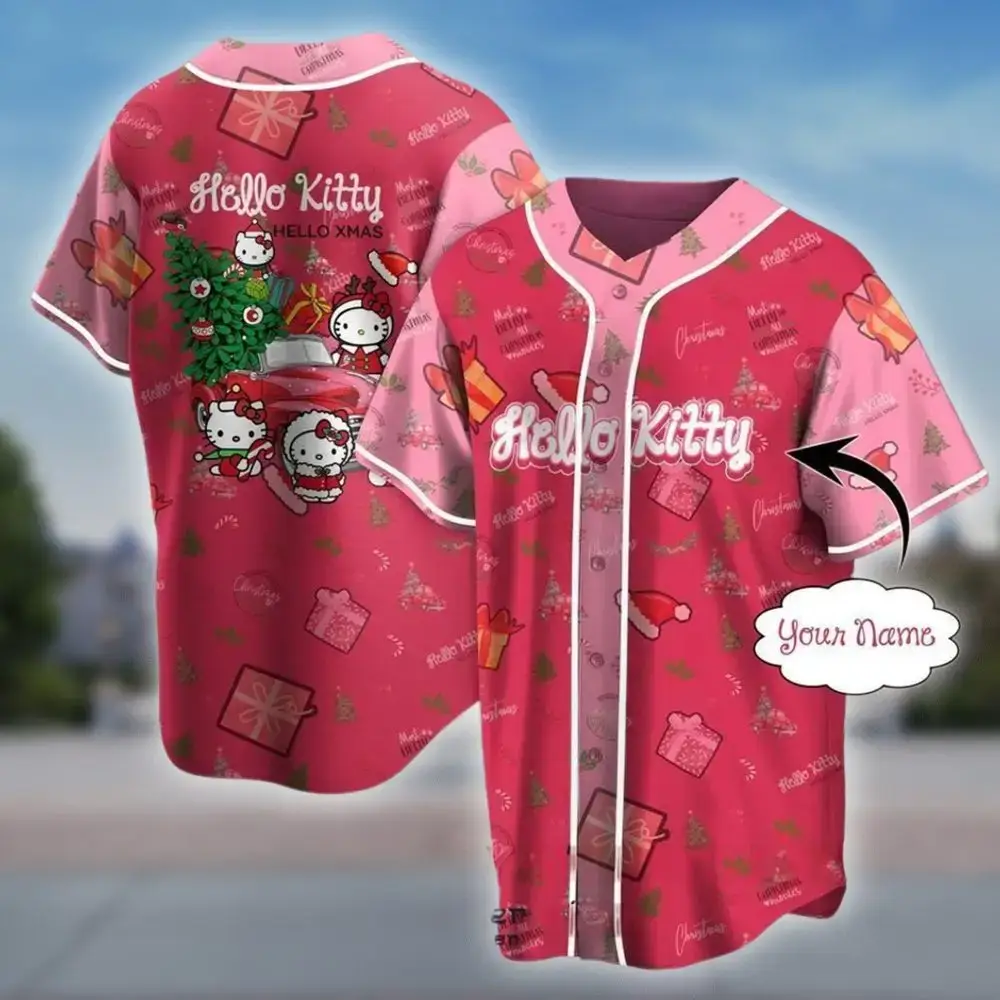 Custom Hello Kitty Christmas Baseball Jersey – Personalized Holiday Gift Image