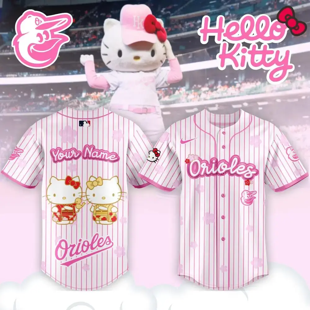 Custom Hello Kitty Orioles Jersey - Personalized Gift For Fans - Cute Pink Baseball Shirt Image