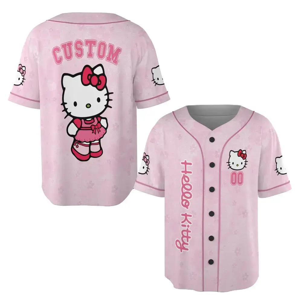 Custom Hello Kitty Pink Baseball Jersey – Personalized Cute & Stylish Apparel For Fans! Image