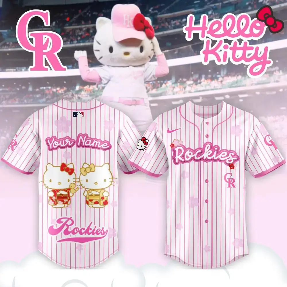 Custom Hello Kitty Rockies Baseball Jersey – Personalized Name, Cute & Stylish Gift! Image