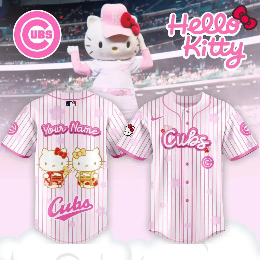Custom Hello Kitty X Cubs Pink Jersey - Personalized Baseball Fan Gear Image