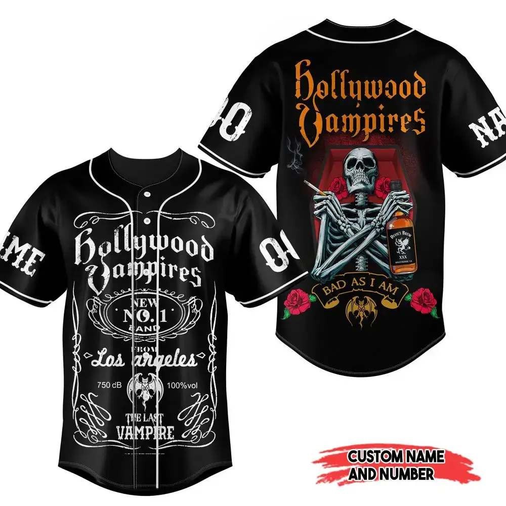 Custom Hollywood Vampires Baseball Jersey – Personalized Name & Number, Unique Gothic Design Image