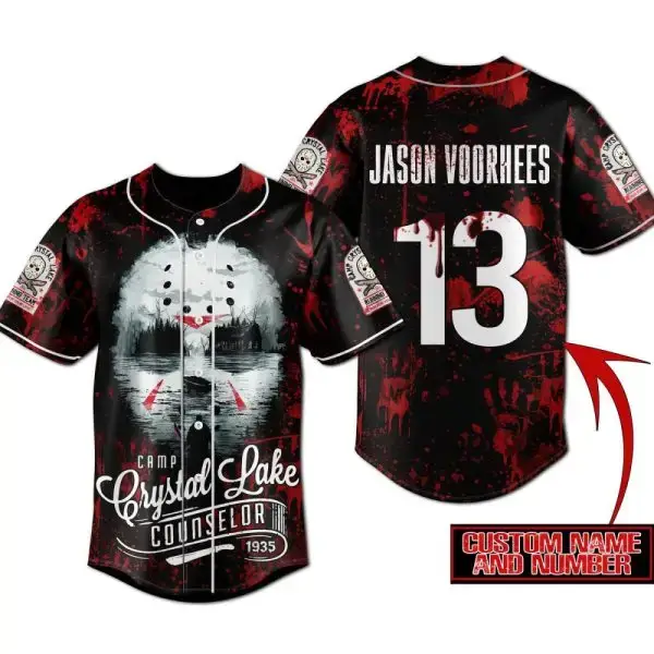 Custom Horror Baseball Jersey - Camp Crystal Lake Counselor Design, Personalize Name & Number Image