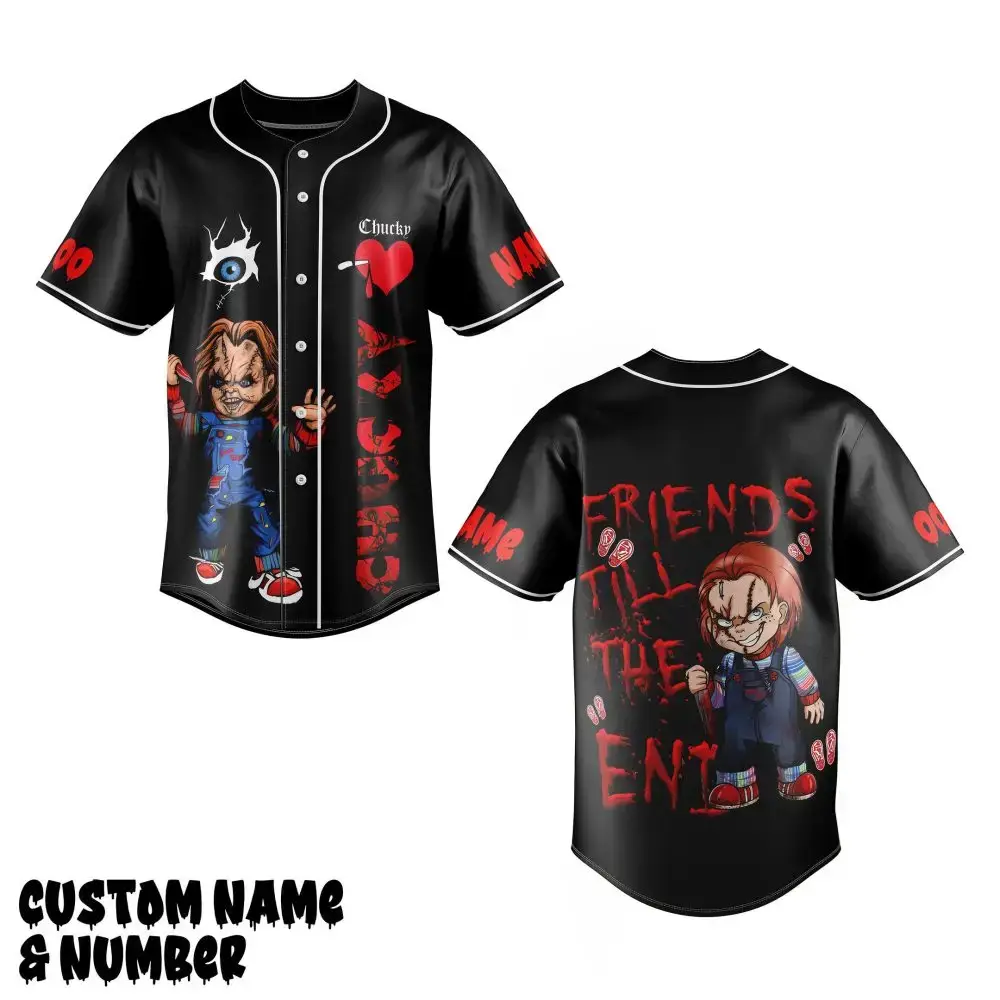 Custom Horror Baseball Jersey - Chucky Design, Personalized Name & Number Image