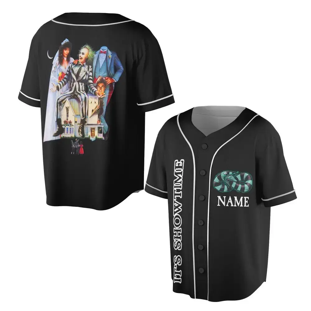 Custom Horror-Themed Baseball Jersey - It'S Showtime Graphic Tee For Fans Image
