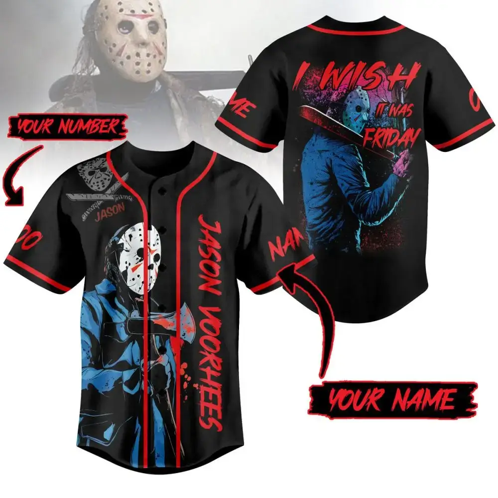 Custom Horror-Themed Baseball Jersey - Personalize With Your Name & Number Image
