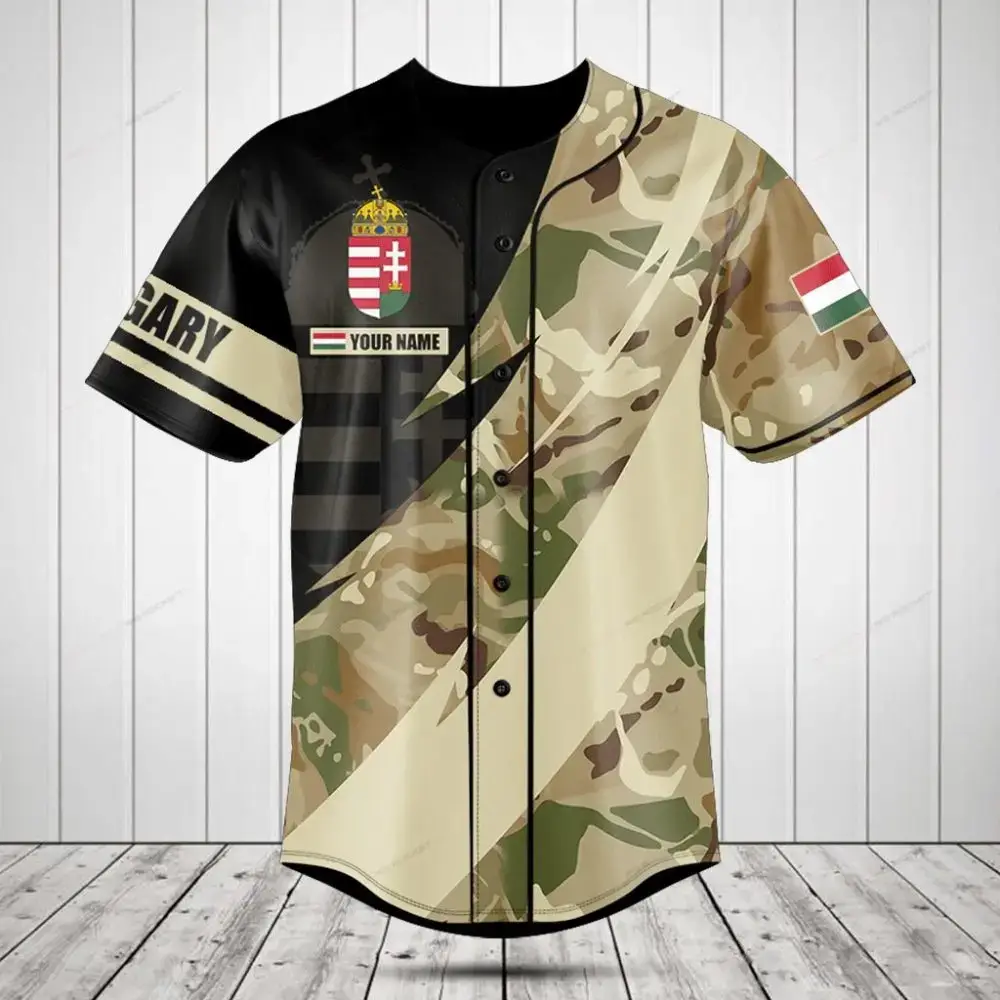 Custom Hungarian Military Camouflage Baseball Jersey – Personalize Your Style! Image