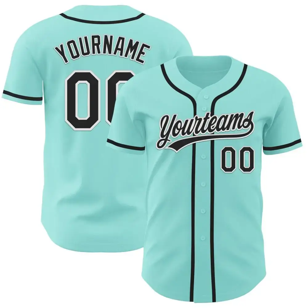 Custom Ice Blue Black-White Authentic Baseball Jersey Image