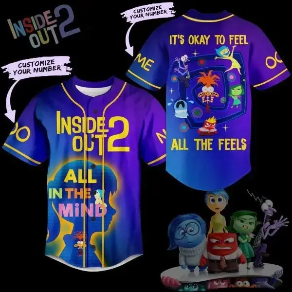 Custom Inside Out 2 Baseball Jersey – Vibrant Design, Personalize Your Number! Image
