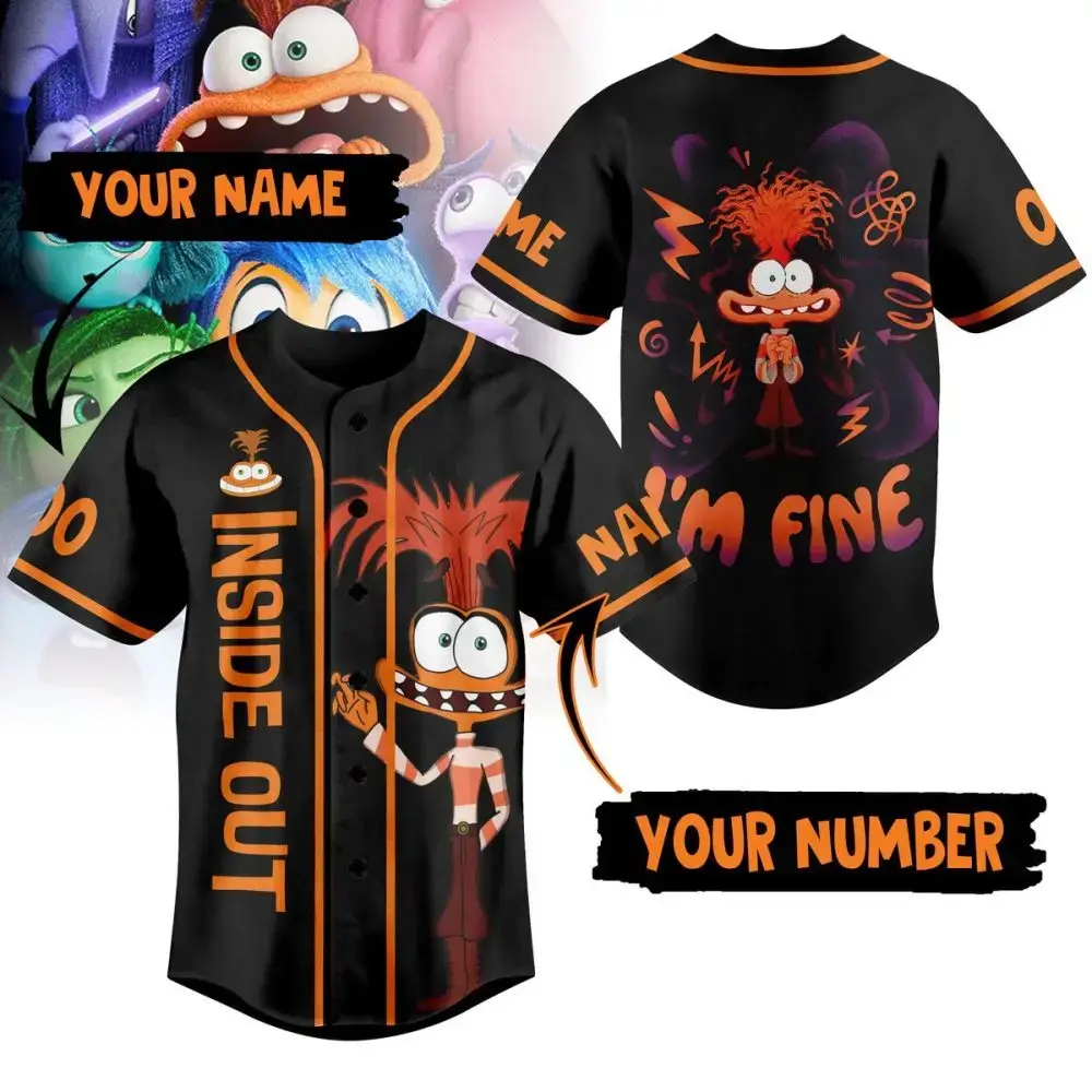 Custom Inside Out Baseball Jersey - Add Your Name & Number - Fun Character Design Image