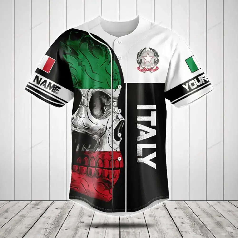 Custom Italian Flag Skull Baseball Jersey – Personalize With Your Name! Image