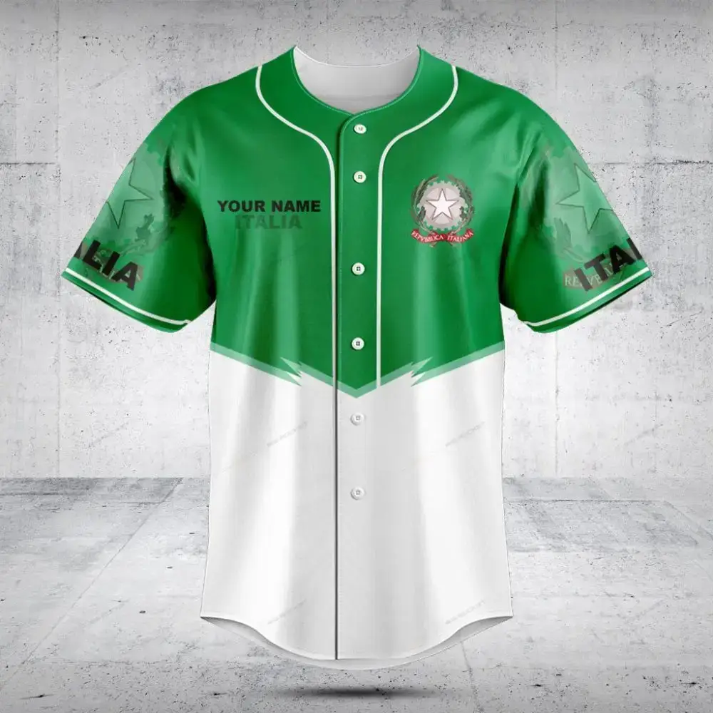 Custom Italy Baseball Jersey - Personalize Your Name & Number - Stylish Green & White Design Image
