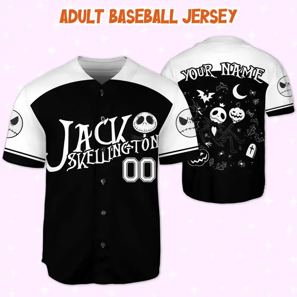 Custom Jack Skellington Baseball Jersey - Personalized Halloween Sports Shirt Image