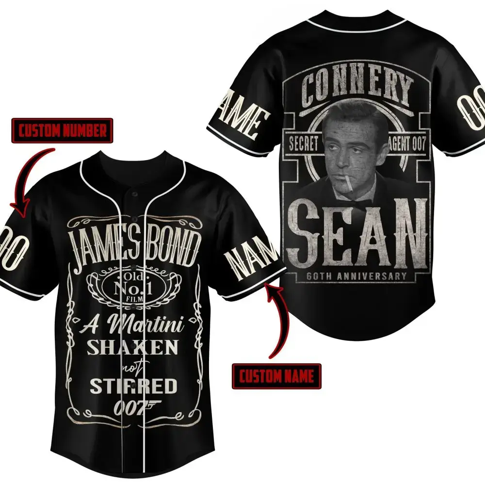 Custom James Bond Baseball Jersey - 60Th Anniversary Sean Connery 007 Design - Personalized Name & Number Image