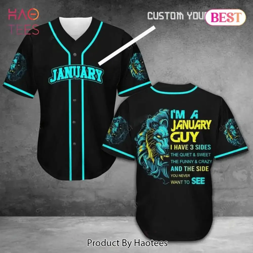 Custom January Guy Baseball Jersey - Unique Lion Design For Men - Perfect Birthday Gift! Image