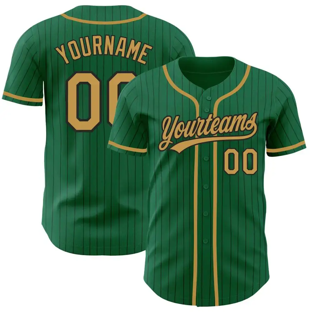 Custom Kelly Green Black Pinstripe Old Gold Authentic Baseball Jersey Image