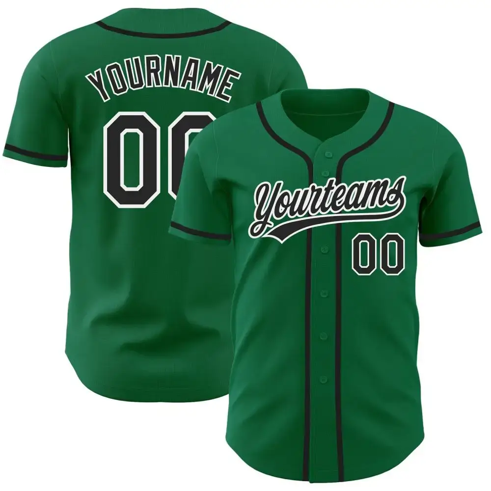 Custom Kelly Green Black-White Authentic Baseball Jersey Image