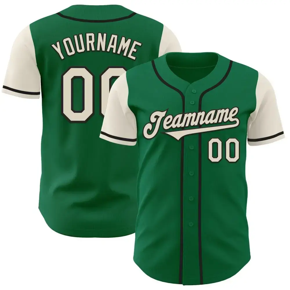 Custom Kelly Green Cream-Black Authentic Two Tone Baseball Jersey Image