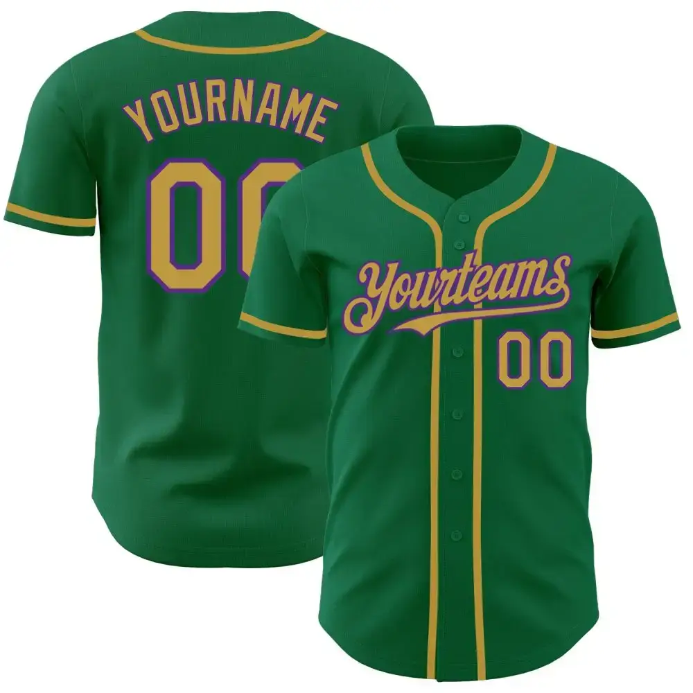 Custom Kelly Green Old Gold-Purple Authentic Baseball Jersey Image