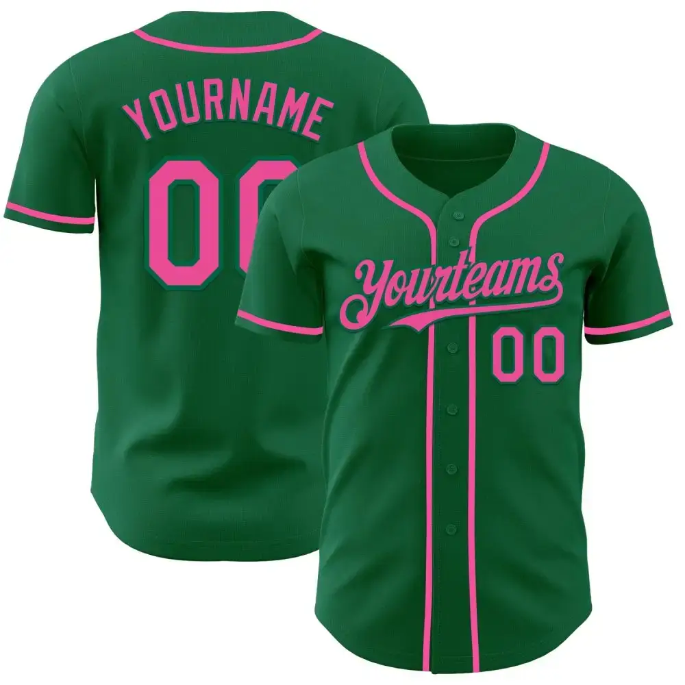 Custom Kelly Green Pink Authentic Baseball Jersey Image