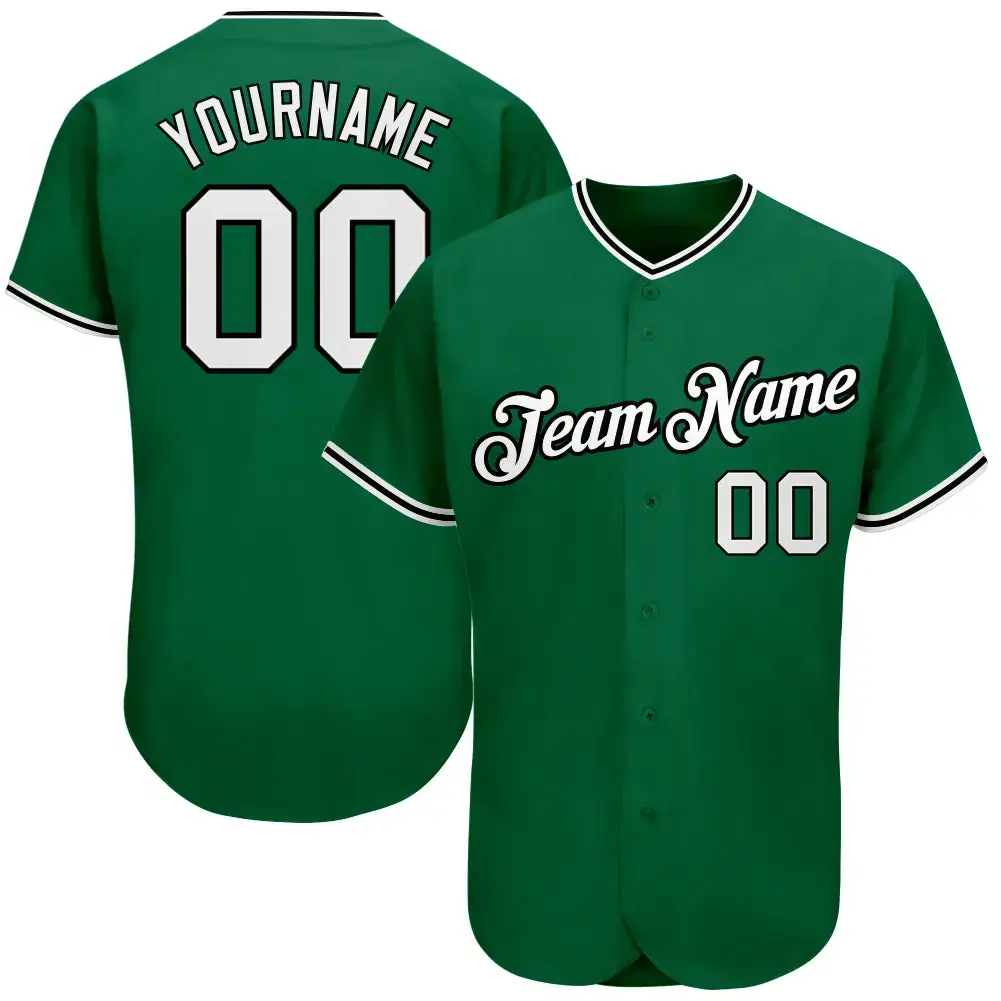 Custom Kelly Green White-Black Authentic Baseball Jersey Image