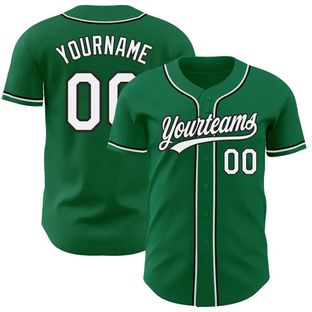 Custom Kelly Green White-Black Authentic Baseball Jersey Image