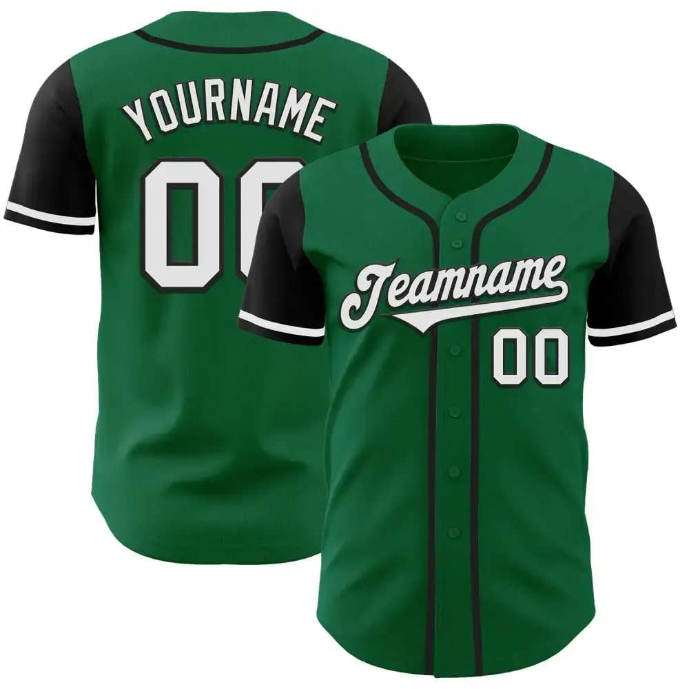 Custom Kelly Green White-Black Authentic Two Tone Baseball Jersey Image