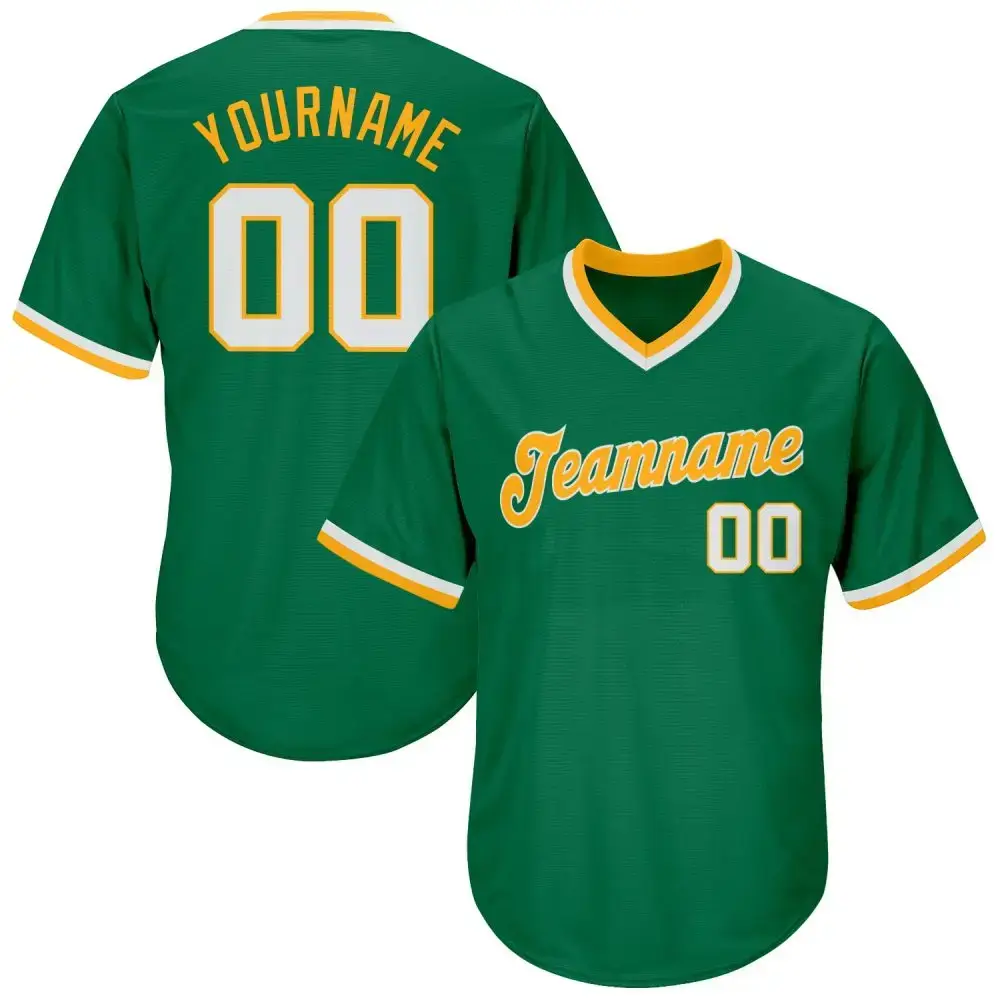 Custom Kelly Green White-Gold Authentic Throwback Rib-Knit Baseball Jersey Shirt Image