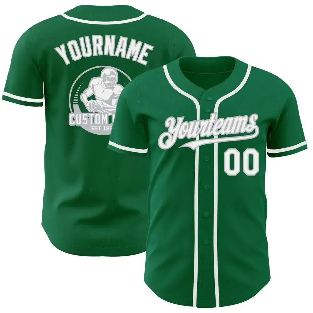 Custom Kelly Green White-Gray Authentic Baseball Jersey Image