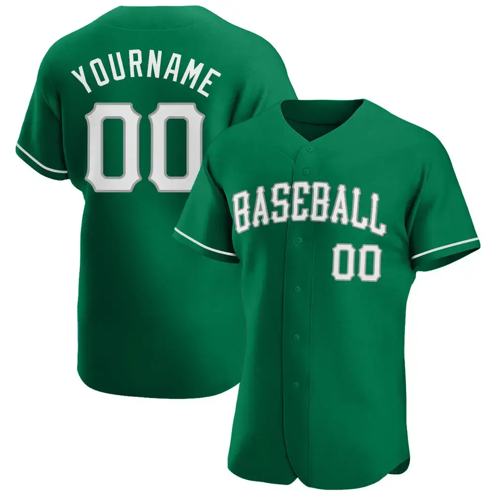 Custom Kelly Green White-Gray Authentic St. Patrick'S Day Baseball Jersey Image