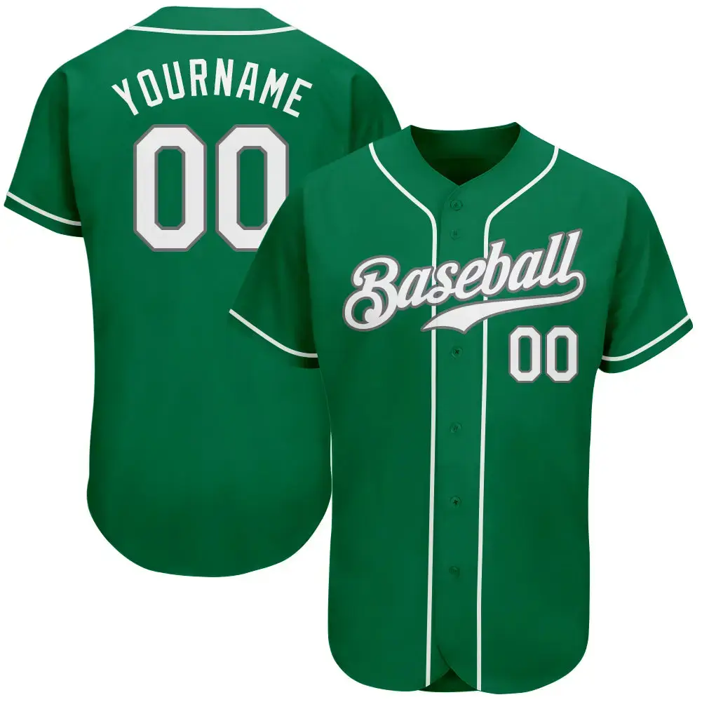 Custom Kelly Green White-Gray Authentic St. Patrick'S Day Baseball Jersey Image