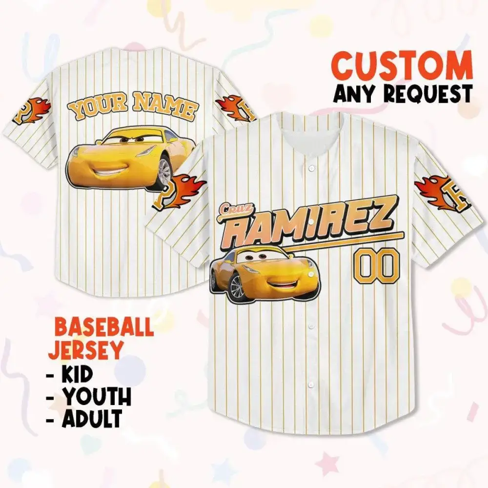 Custom Kids Baseball Jersey - Cruz Ramirez Design - Personalized Name - All Sizes Available! Image