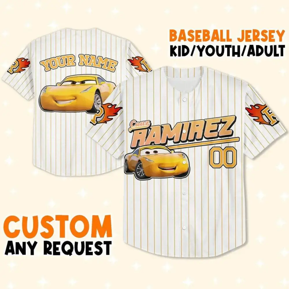 Custom Kids/Youth Baseball Jersey - Personalized Name & Car Design - Sizes Available! Image