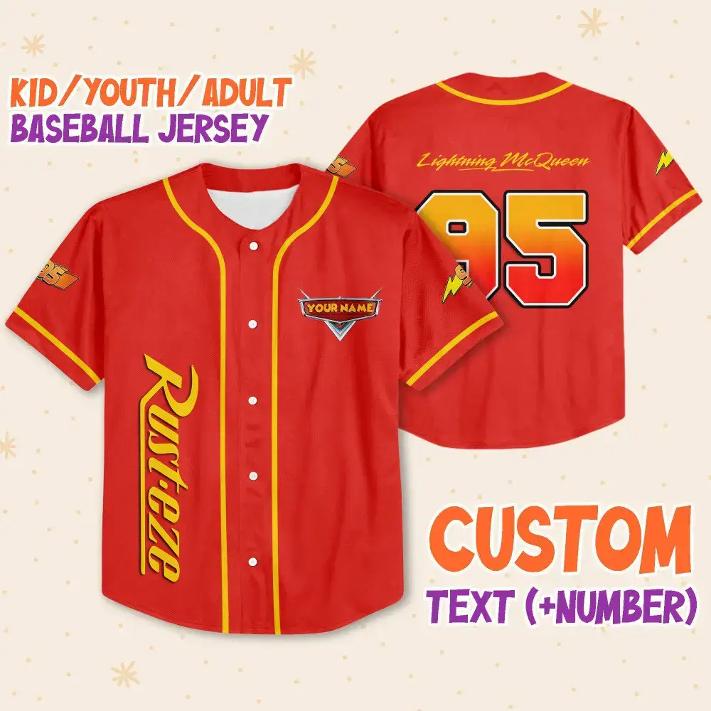 Custom Kids/Youth/Adult Baseball Jersey - Lightning Mcqueen Design, Add Your Name & Number! Image