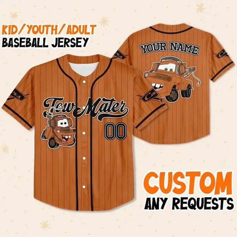 Custom Kids/Youth/Adult Tow Mater Baseball Jersey - Personalized Design! Image