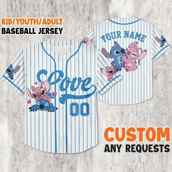 Custom Kid/Youth/Adult Baseball Jersey – Personalized Love Design With Cute Characters Image