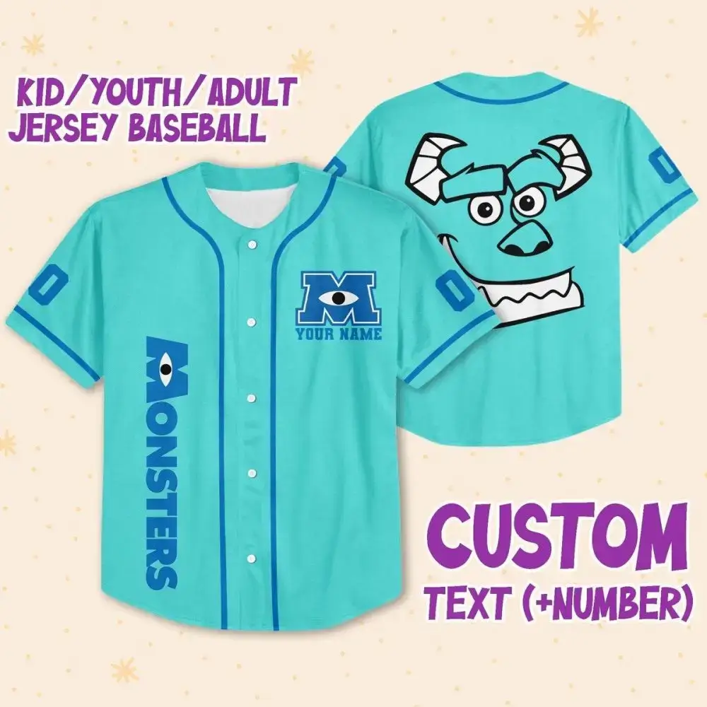 Custom Kid/Youth/Adult Monster Baseball Jersey - Personalized Name & Number, Fun Design Image
