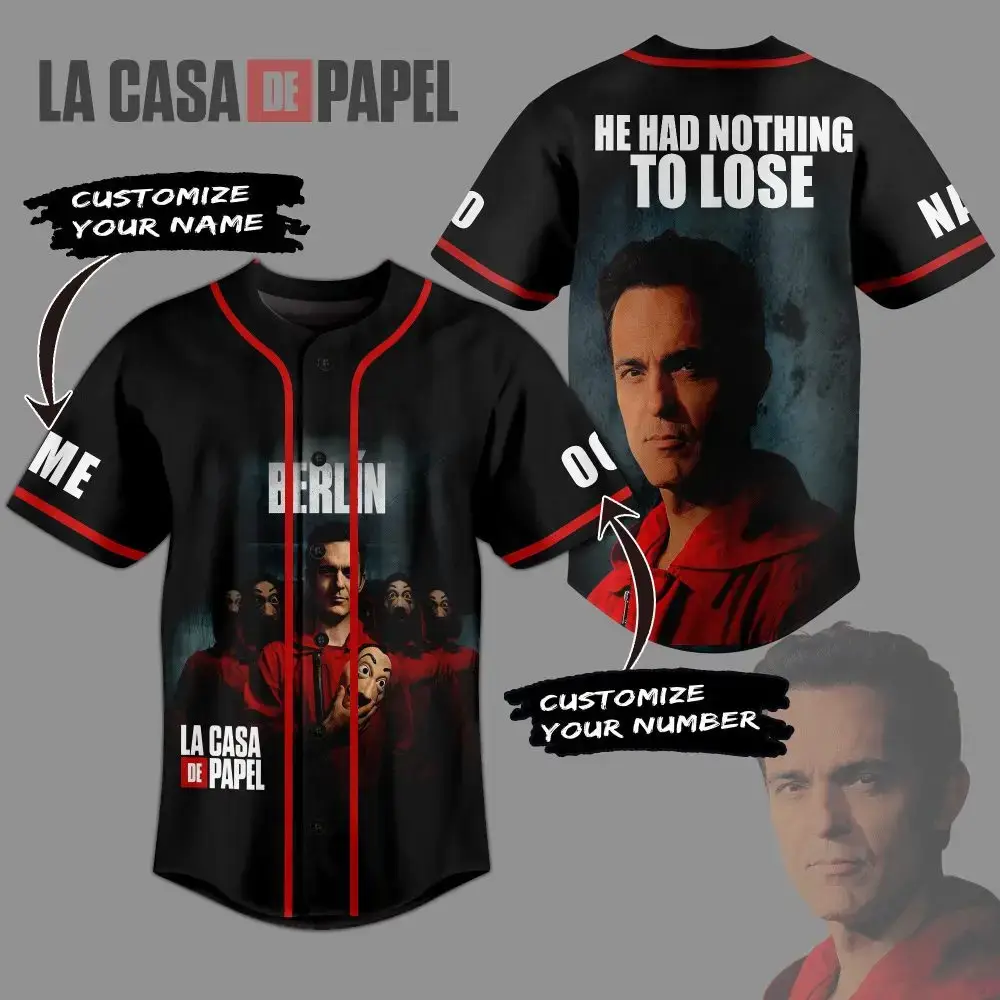 Custom La Casa De Papel Baseball Jersey – Personalize Name & Number – Berlin Design Image