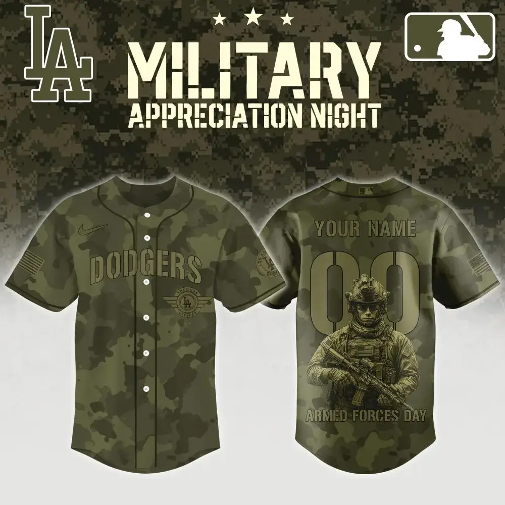 Custom La Dodgers Military Appreciation Jersey - Camo Design For Armed Forces Day Image