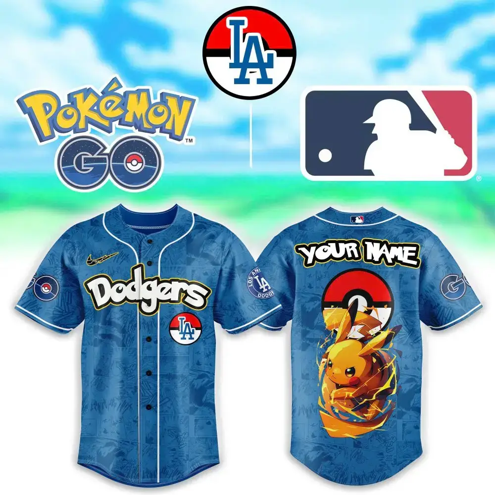 Custom La Dodgers Pokémon Baseball Jersey - Personalized Pikachu Design Image